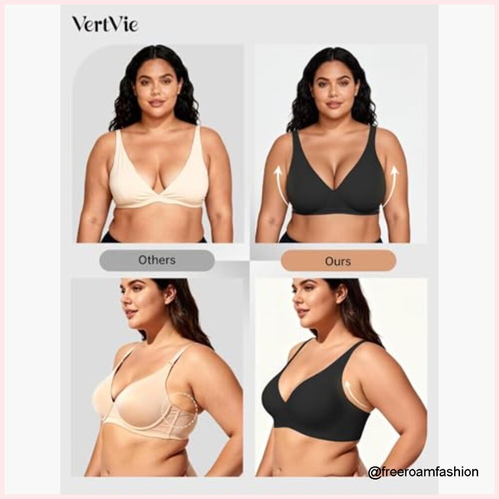 Wireless Push Up Plunge Bra Seamless Full Coverage Bralette Supportive View 5